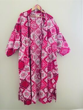 Printfresh Vintage Valentine Robe Plus Size 1X 2X Organic Cotton Pink Belt
